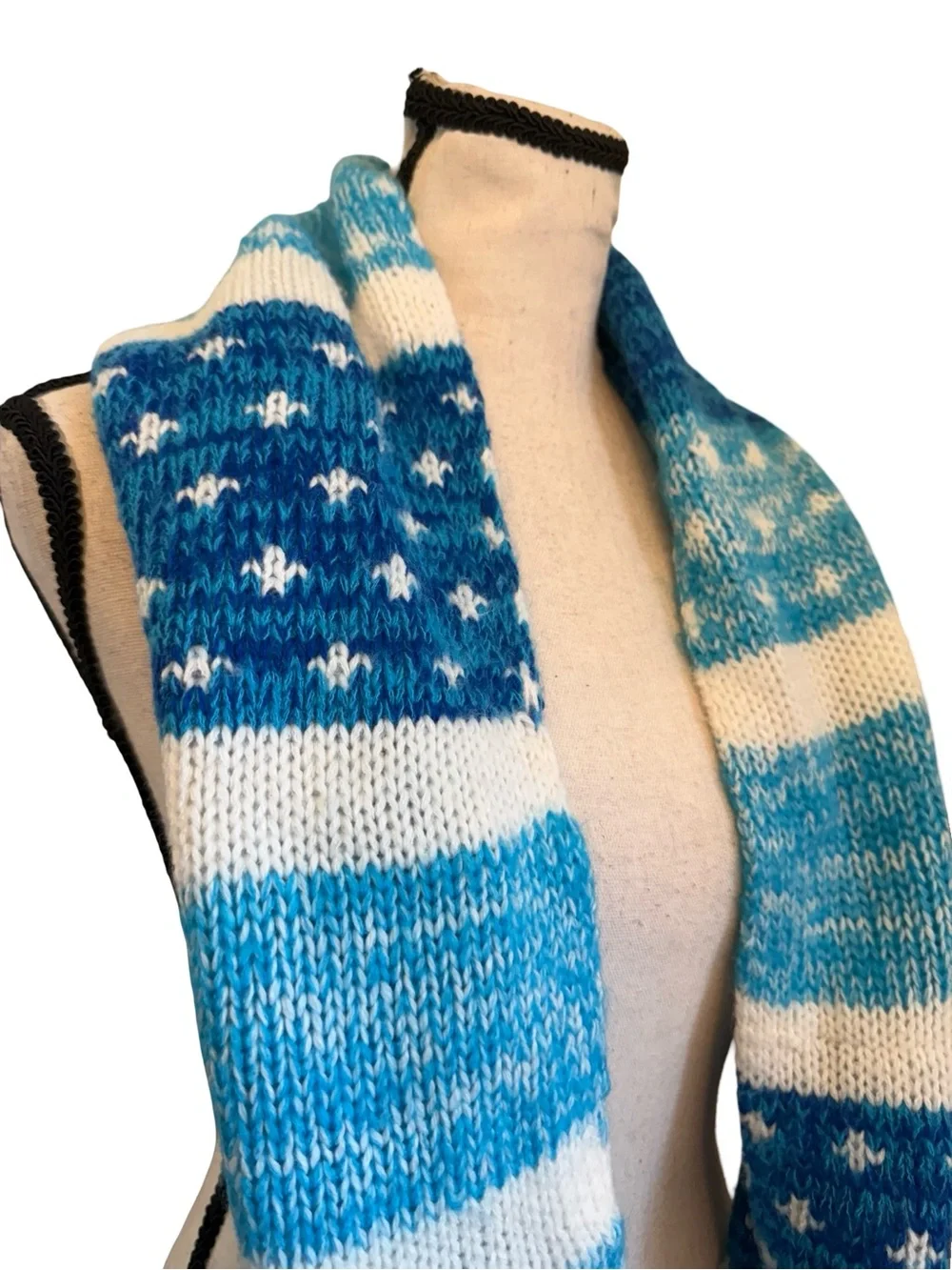 Hollister Blue Fair Isle Knit Infinity Scarf Chunky Winter Circle Scarf Cozy